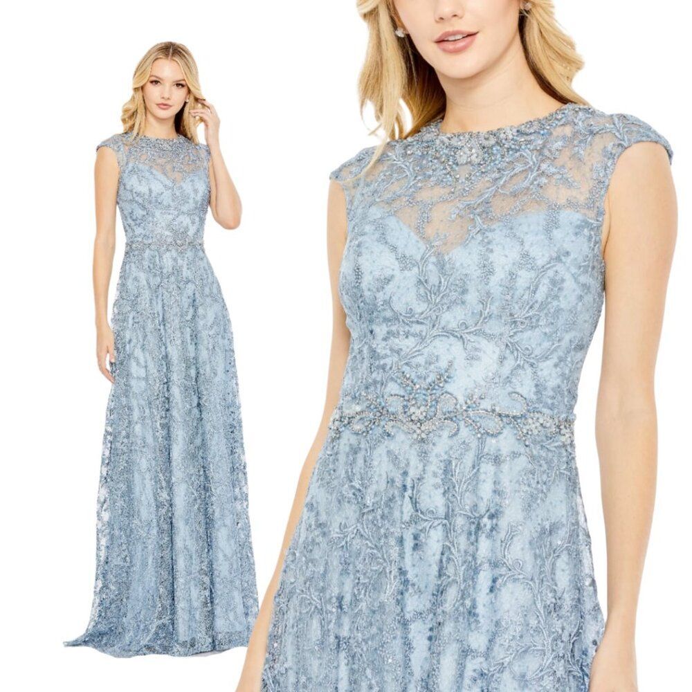 $798 Mac Duggal 79430 Womens Size 10 Light Blue Embroidered Gown Long Maxi Dress